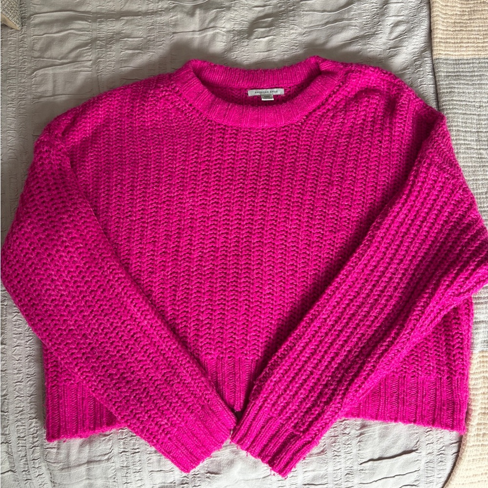 American Eagle Outfitters Pink Crew Neck Sweater Chunky Knit